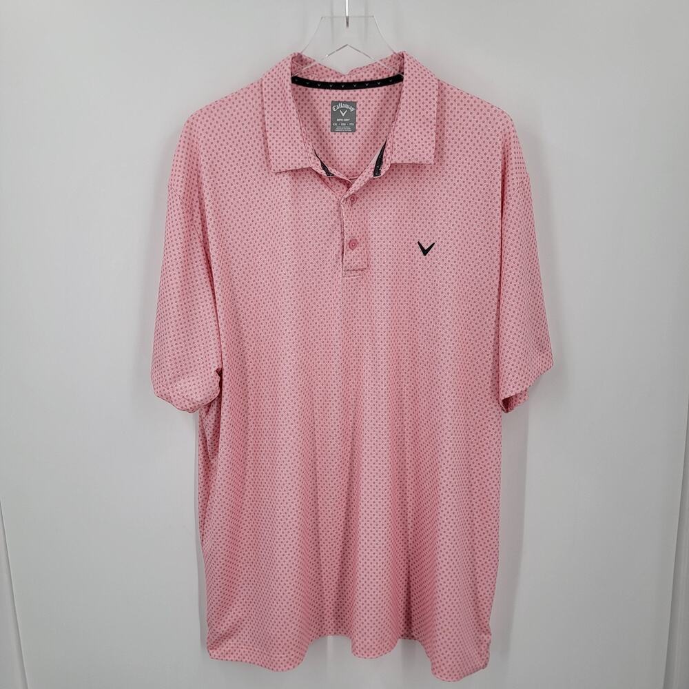 Callaway Polo Mens XXL 2XL Pink Geo Print Golf Shirt Opti-Dri Moisture Wicking